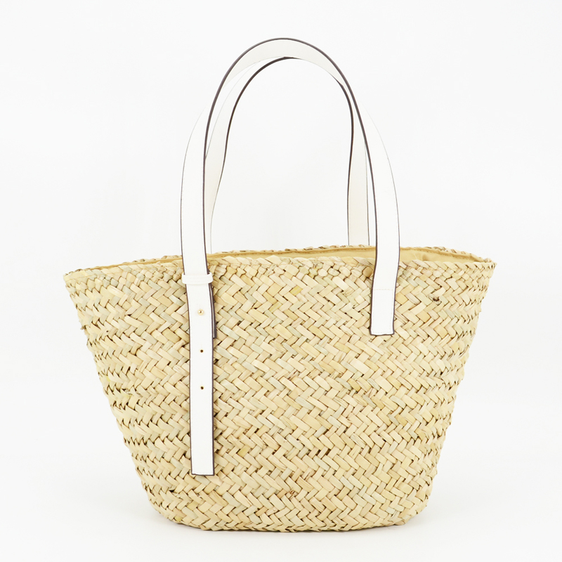 Seagrass Straw Tote with White Leather Straps