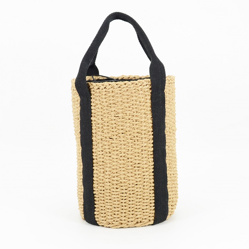 Straw Bucket Tote with Cotton Straps