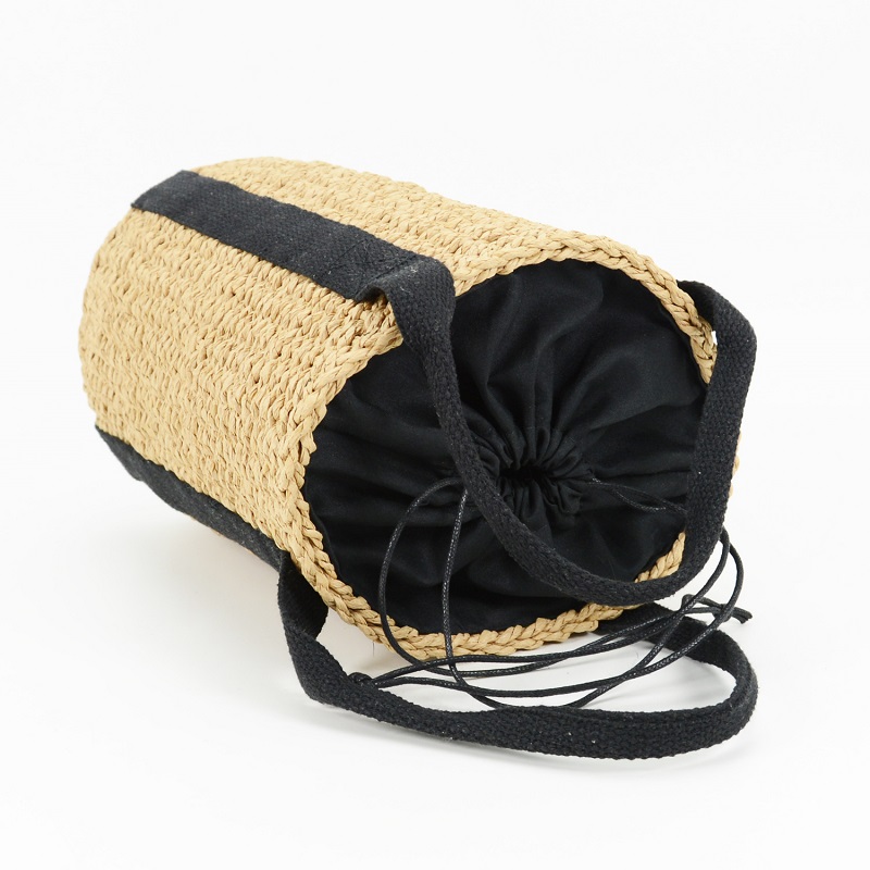 Straw Bucket Tote with Cotton Straps