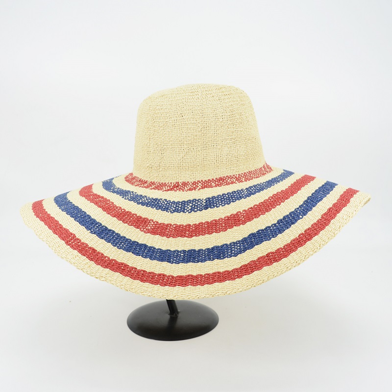 Wide Brim Straw Hat Striped Design Hat