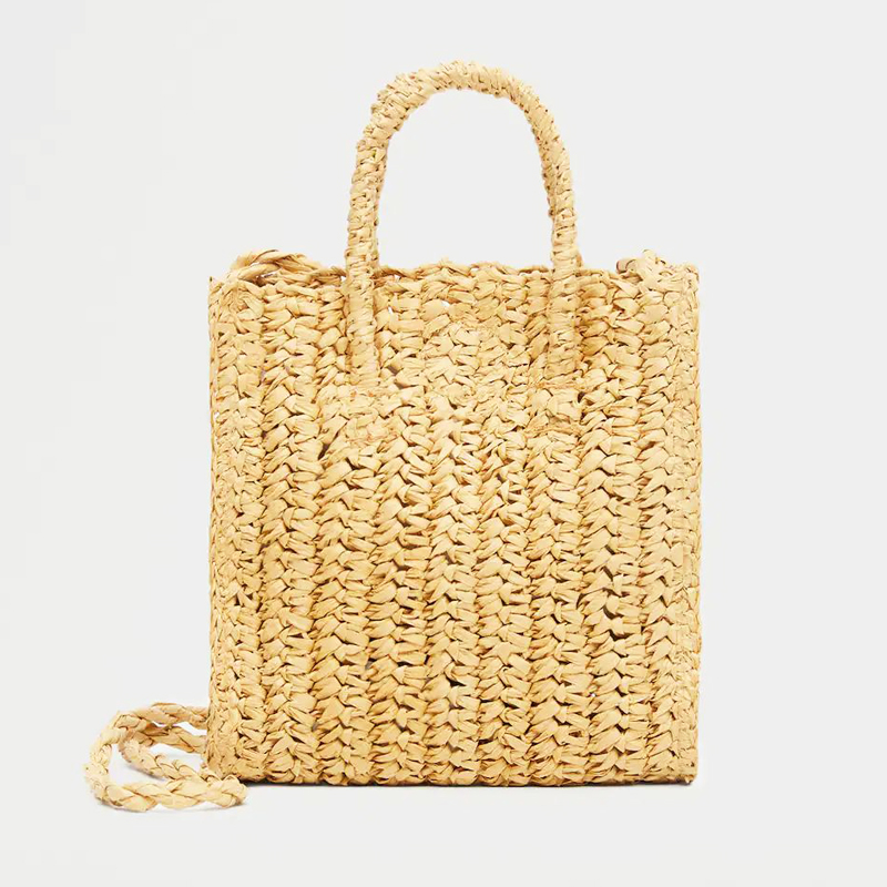 Straw Mini Shopper Bag-Beige