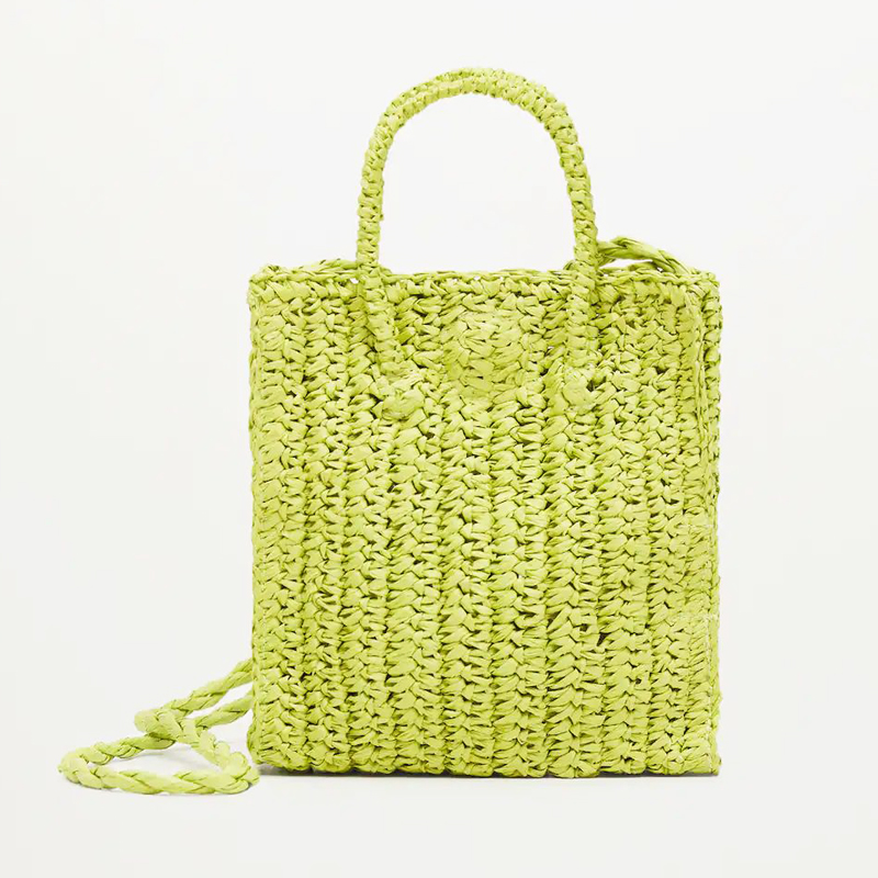 Straw Mini Shopper Bag-Apple Green