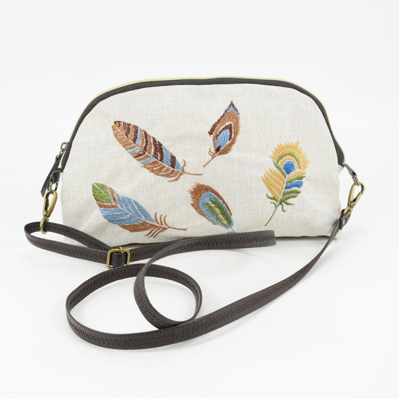 Feather Embroidery Clutch 