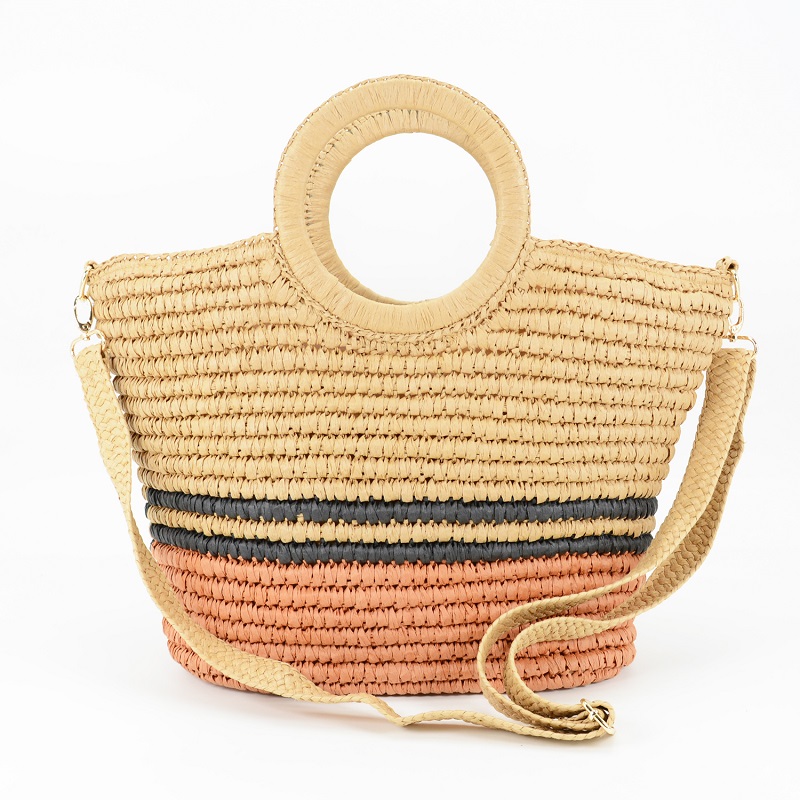 Striped Straw Tote Bag