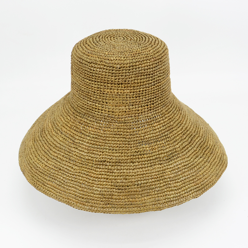 Wide Brim Raffia Bucket Hat-Khaki