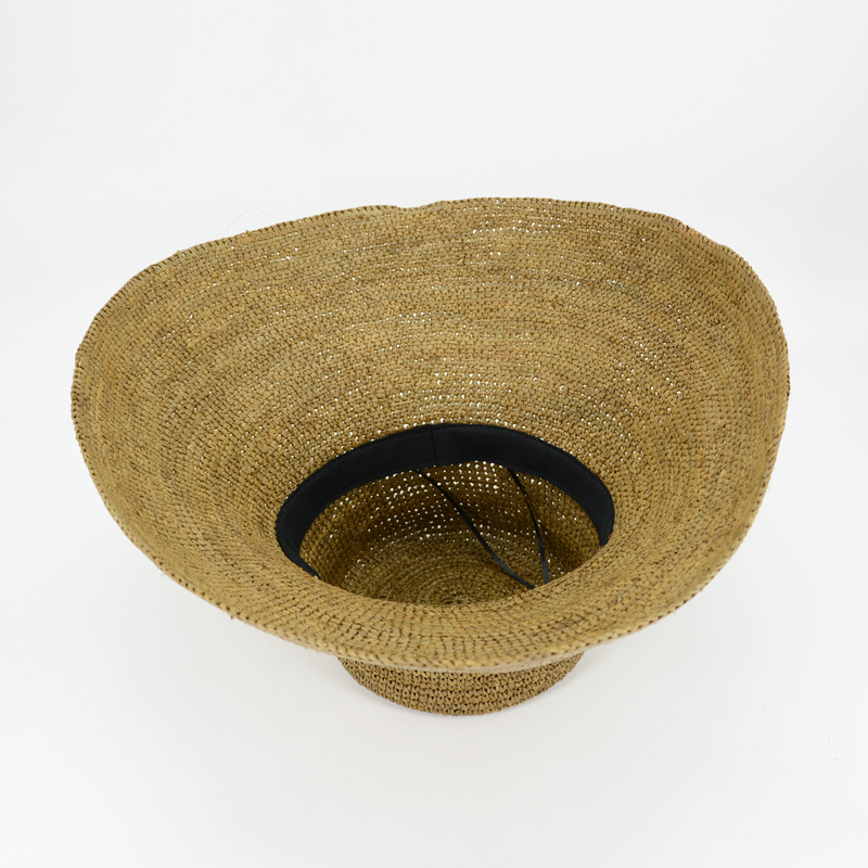 Wide Brim Raffia Bucket Hat-Khaki