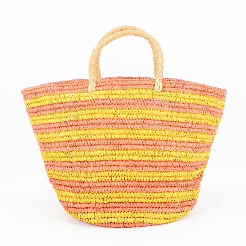 Striped straw raffia basket bag for summer