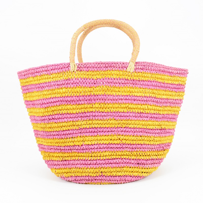 Striped straw raffia basket bag for summer