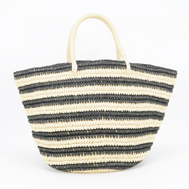 Stripe woven straw tote bag,unlined