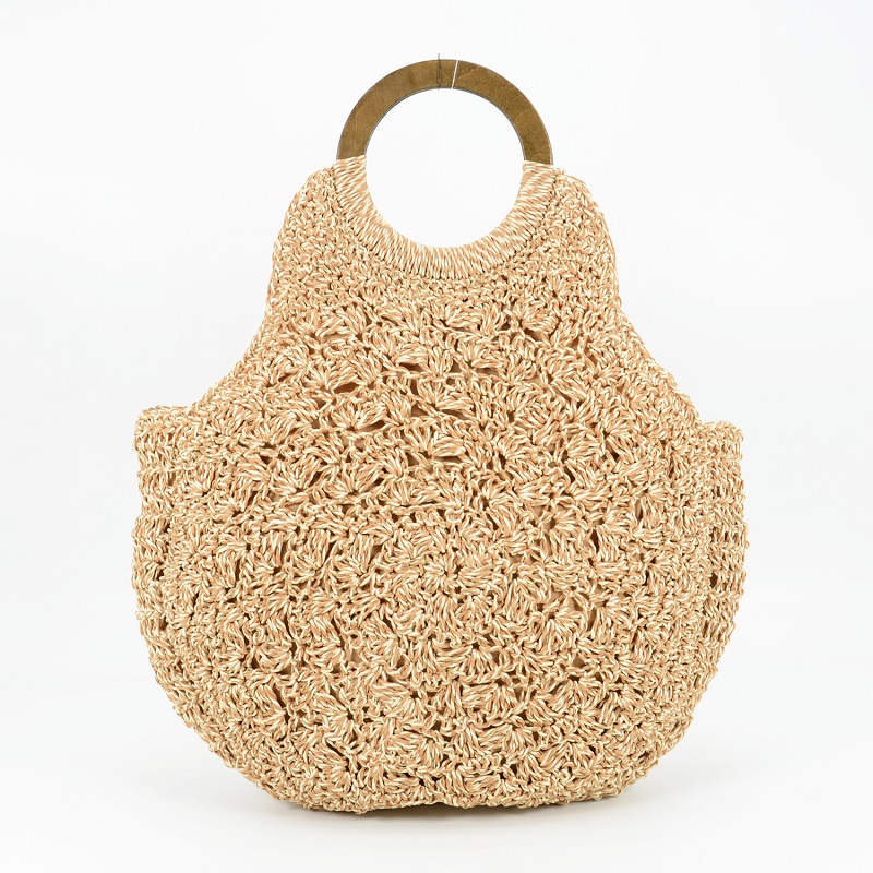 women's Woven bag Wooden handle straw Shoulder Bags