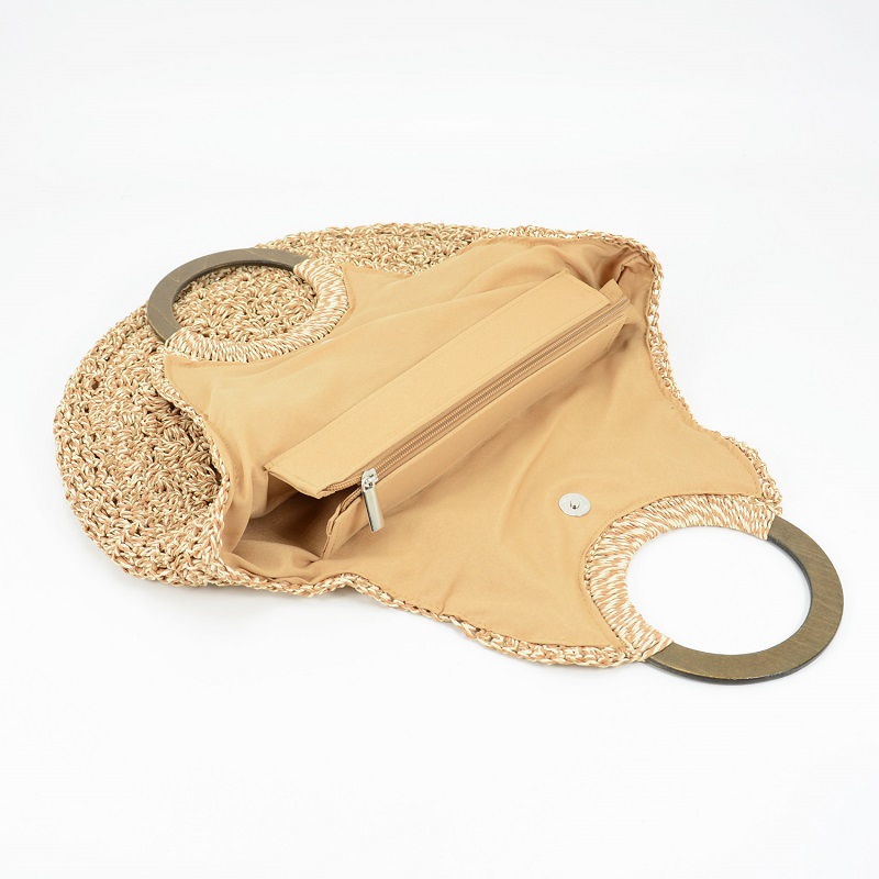 women's Woven bag Wooden handle straw Shoulder Bags