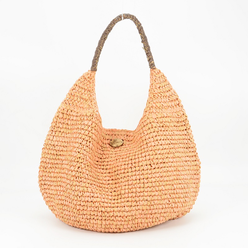 crochet straw shoulder bag with multicolors paper straw