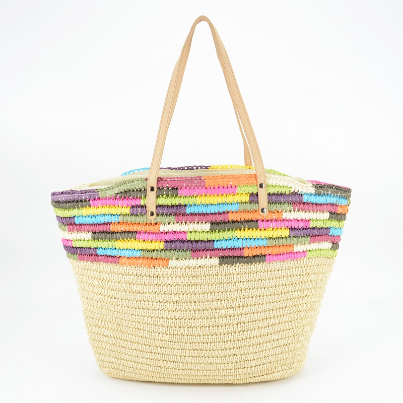 Multicolor crochet straw shoulder bag