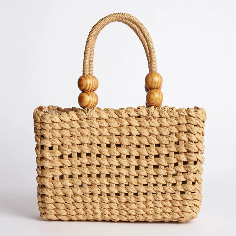 Wood Beads Straw Tote