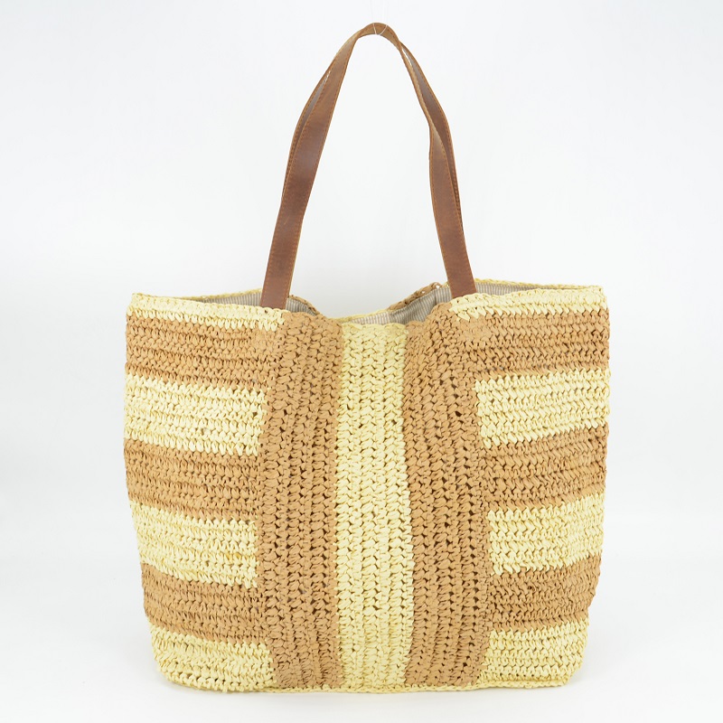 Striped Straw Tote Large Capacity