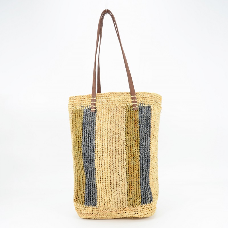 Striped straw raffia basket bag for summer