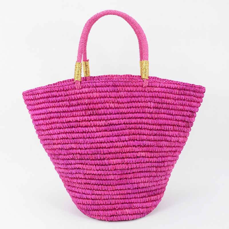 Woven Toquilla Straw Tote-Fuxia