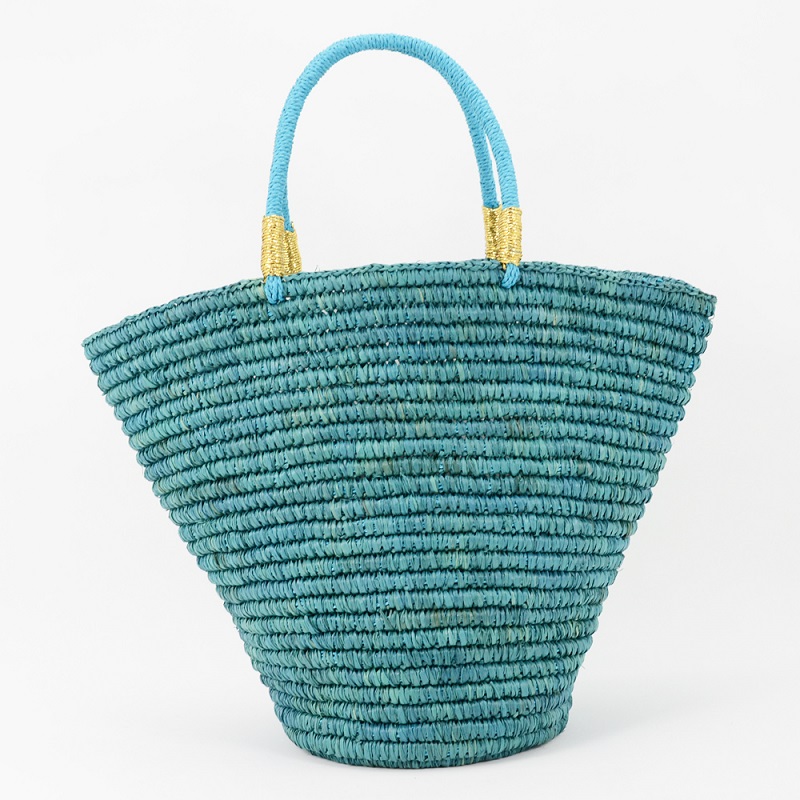 Woven Toquilla Straw Tote-Turquoise