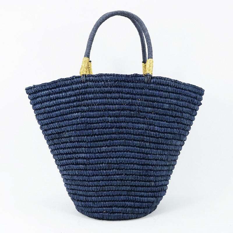 Woven Toquilla Straw Tote-Navy