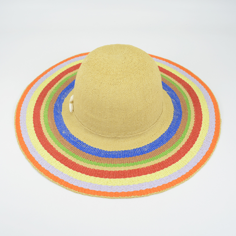 Wide Brim Straw Hat Striped Design Hat Shells Trim
