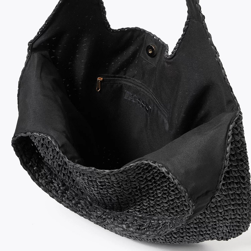 Straw Hobo Bag in Black