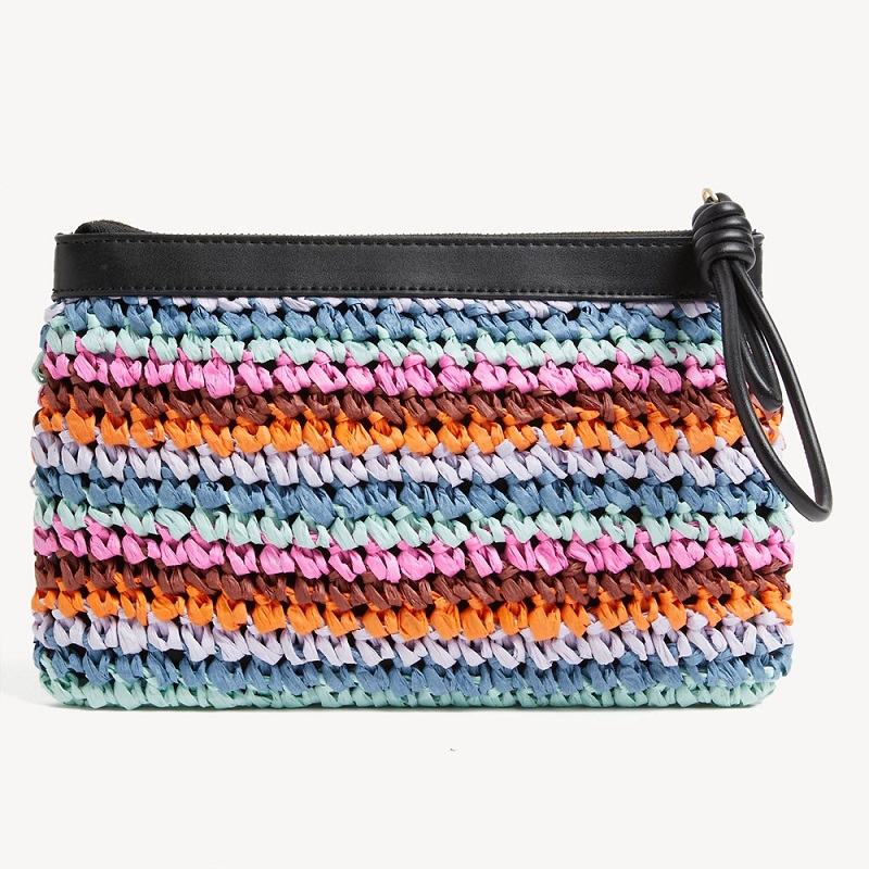 Straw Striped Raffia Clutch in multicolors