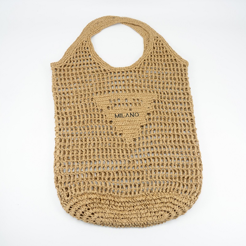 Large Straw Crocheted Bag with Embroidery 