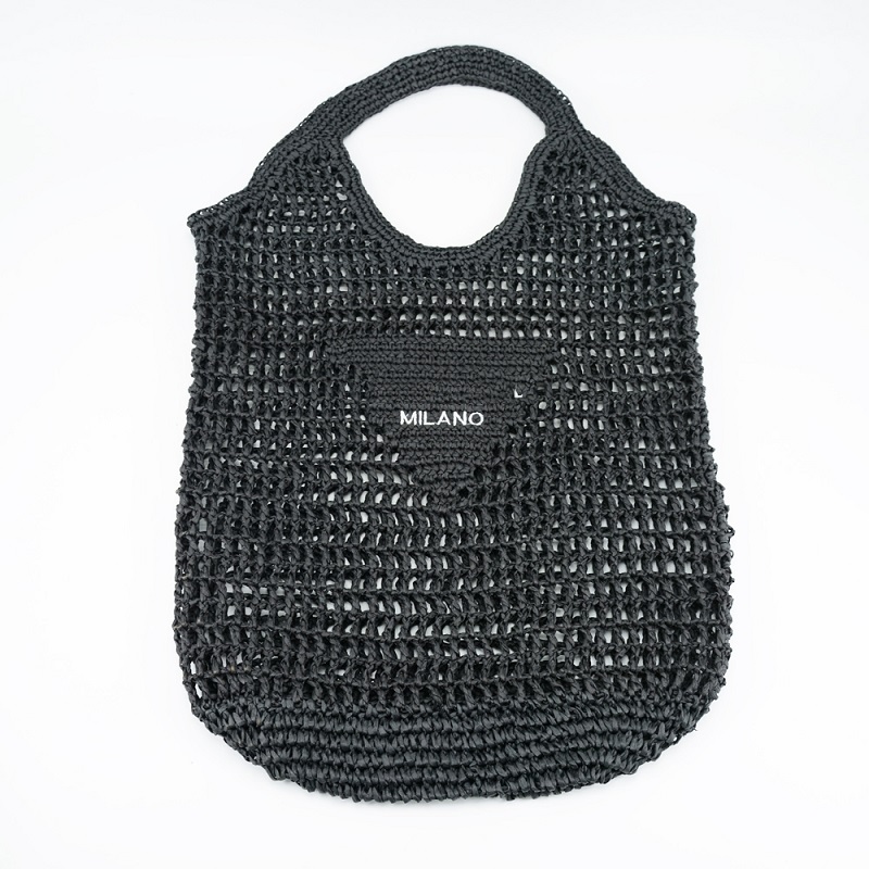 Large Straw Crocheted Bag with Embroidery 