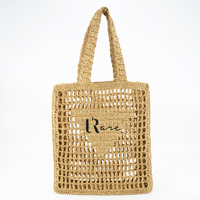 Woven Raffia Tote with Logo