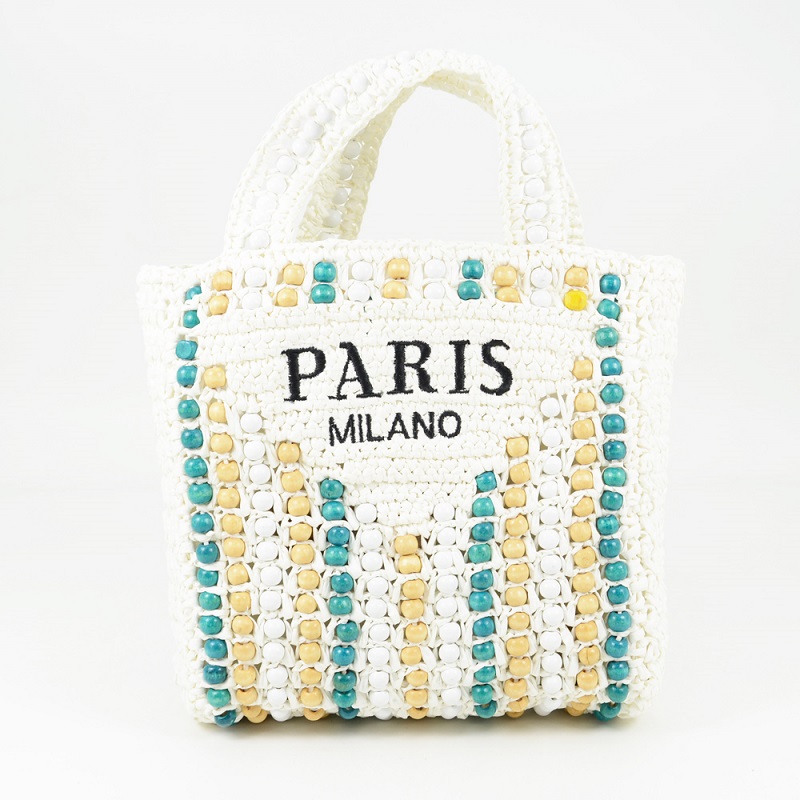 Raffia And Wood Beads Tote Bag