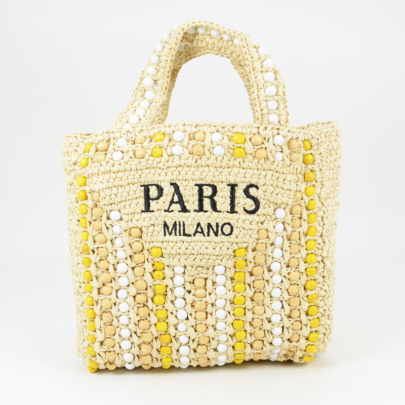 Raffia And Wood Beads Tote Bag 