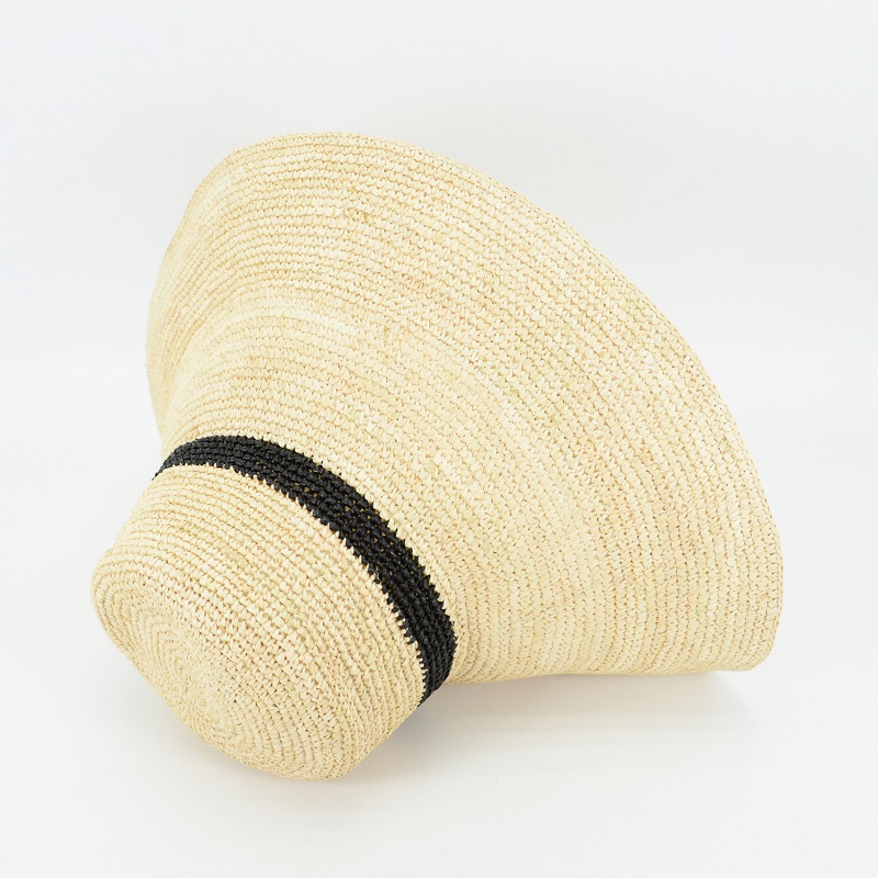 Wide Brim Raffia Bucket Hat-Natural and Black