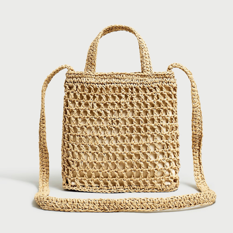 Straw Crossbody with Long Strap