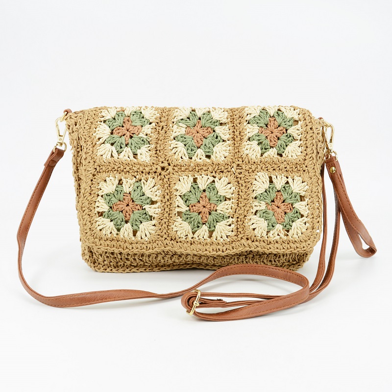 Floral Pattern Paper Straw Cross body Bag