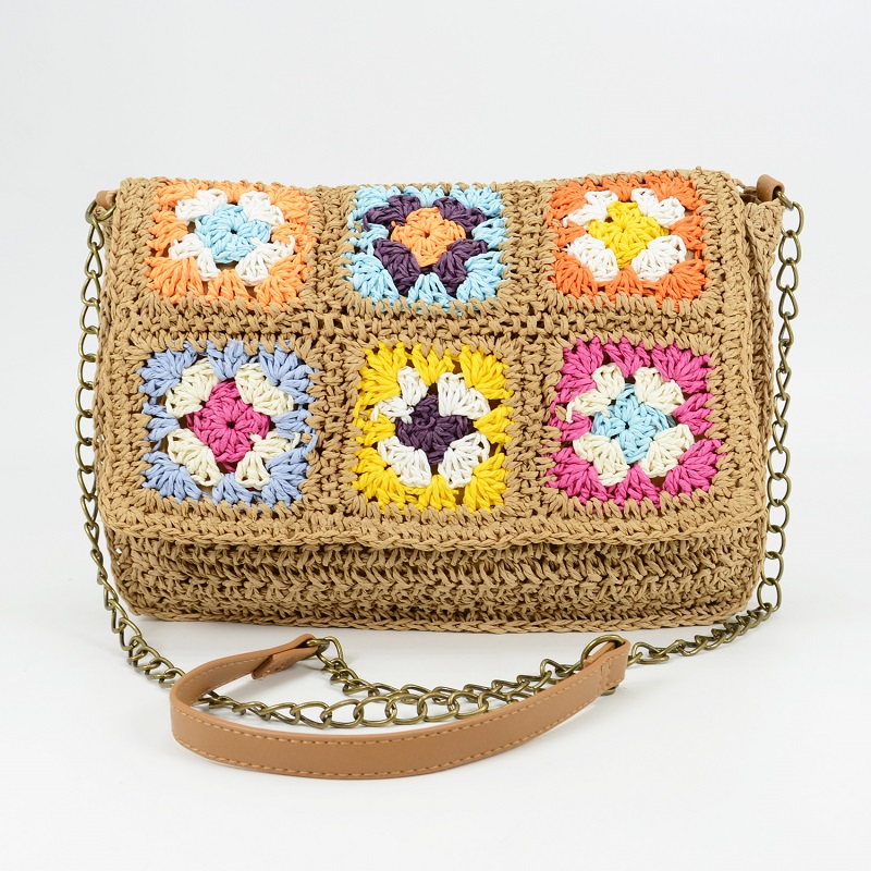 Floral Pattern Straw Crossbody Bag