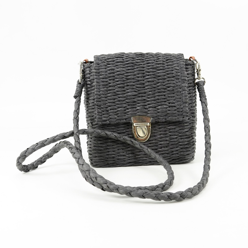 Black Straw Cross Body 