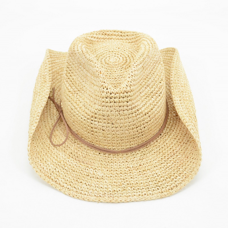 Raffia Cowgirl Hat with Leather Trimming