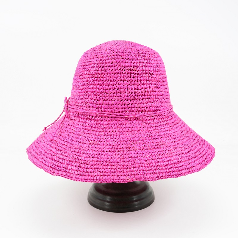 Handmade Crochet Fushia Raffia Bucket Hat