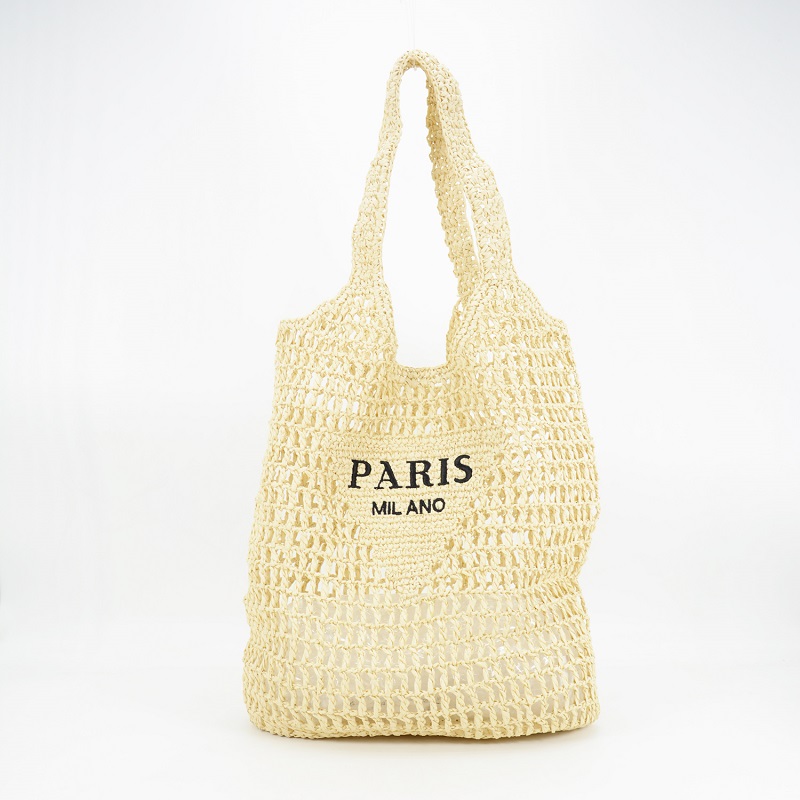 Large Straw Crocheted Bag with Embroidery 