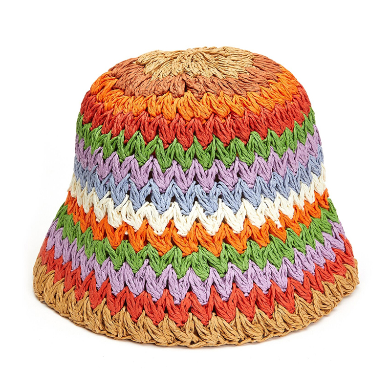 Colorful Pattern Straw Bucket Hat