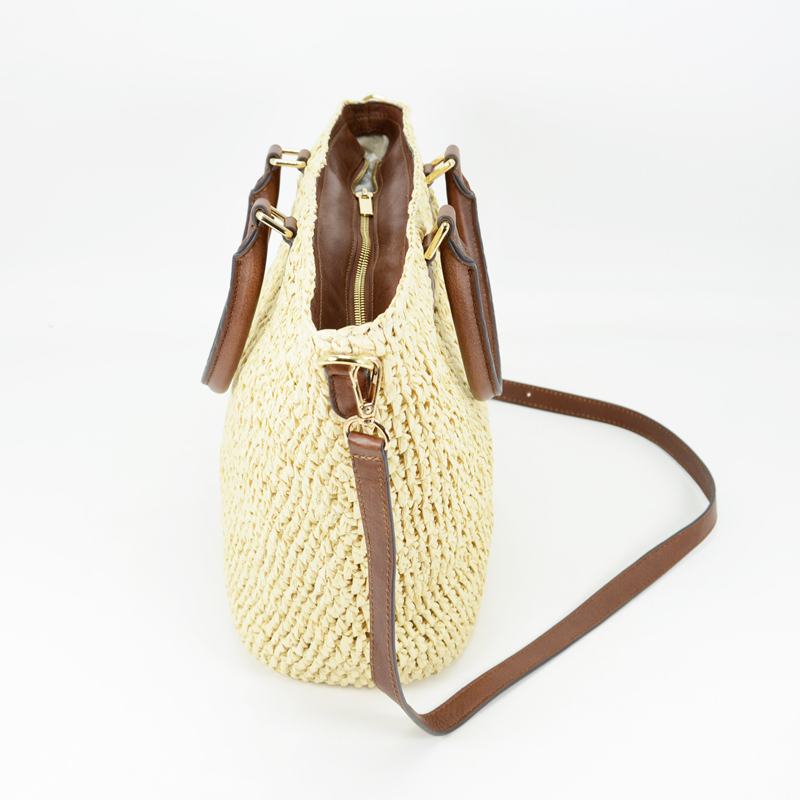 Straw Tote With Leather Strap
