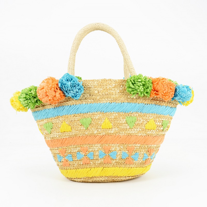 Pom poms Straw Beach Bag