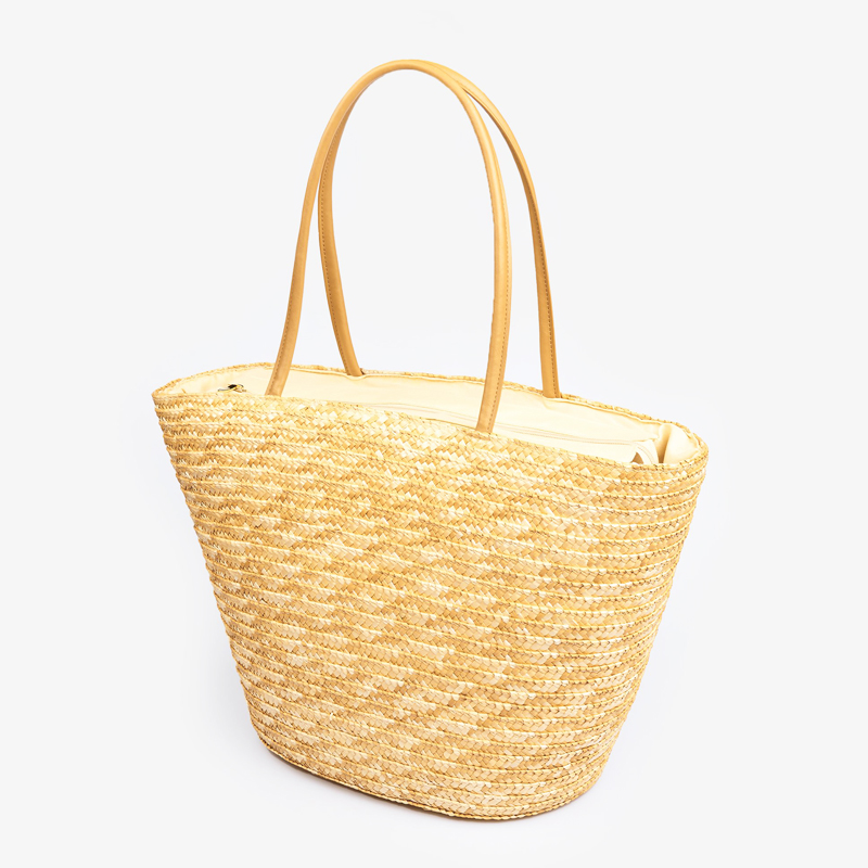 Straw Beach Bag with Top Zipper Closure