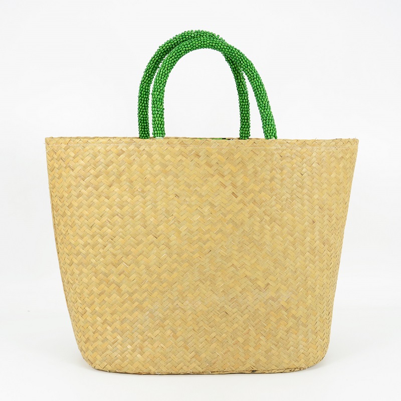sea grass tote with beaded handles