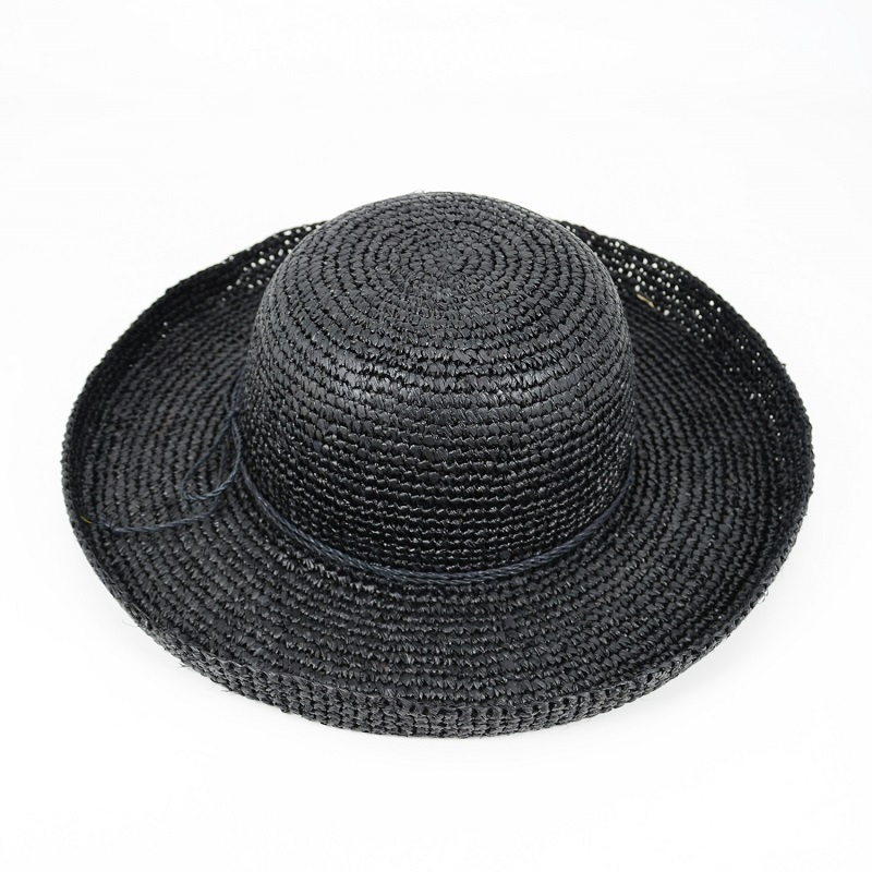 Wide Brim Black Raffia Hat