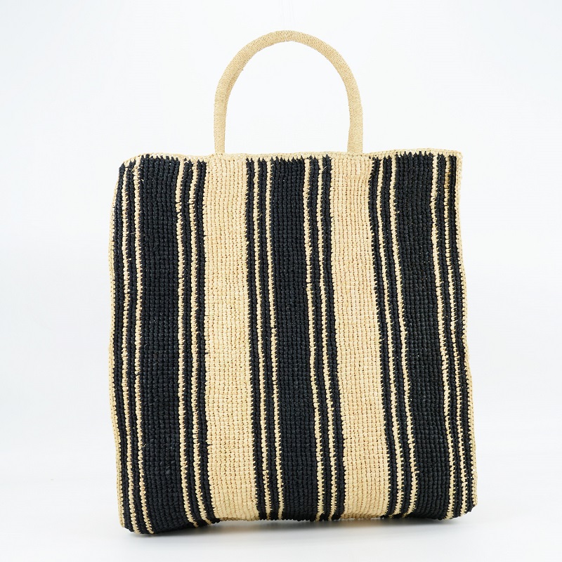 Large Raffia Tote Striped Design