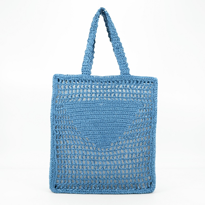 Artificial Raffia Straw Tote-Blue