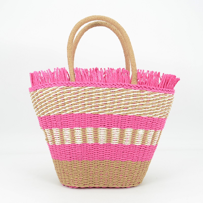 Pink Straw Fringes Tote