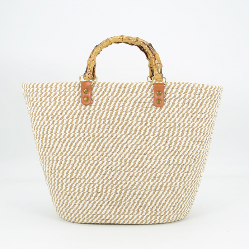 Oversized Top Handle Bag Bamboo Joint Handle Vacation Beach Bag