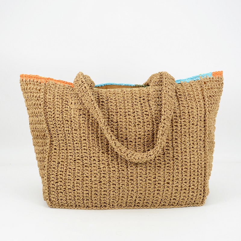 Large Straw Bag with Colourful Trimming